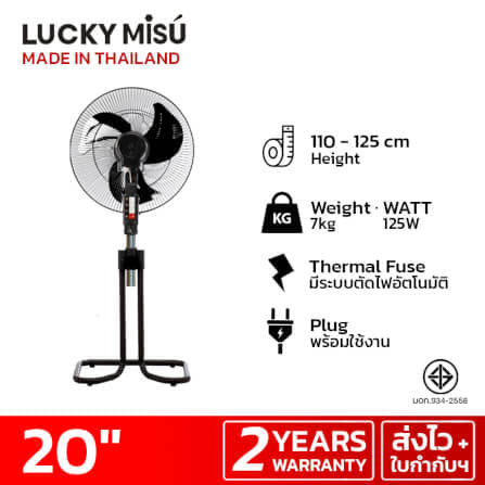 พัดลมอุตสาหกรรม 20 นิ้ว ลัคกี้มิตซู LM232 สีดำ รุ่นขากบ พัดลมประกอบแล้ว_6